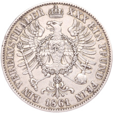 Монета 1 союзный талер 1861 года А Пруссия (реверс)