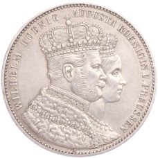 Монета 1 талер 1861 года А Пруссия «Коронация Вильгельма I и Августы» (аверс)