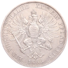 Монета 1 союзный талер 1866 года A Пруссия (реверс)