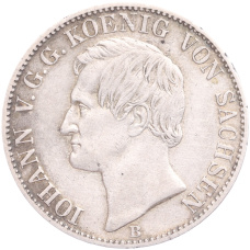 Монета 1 союзный талер 1860 года В Саксония (аверс)