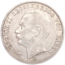 Монета 3 марки 1911 года G Германия (Баден) (аверс)