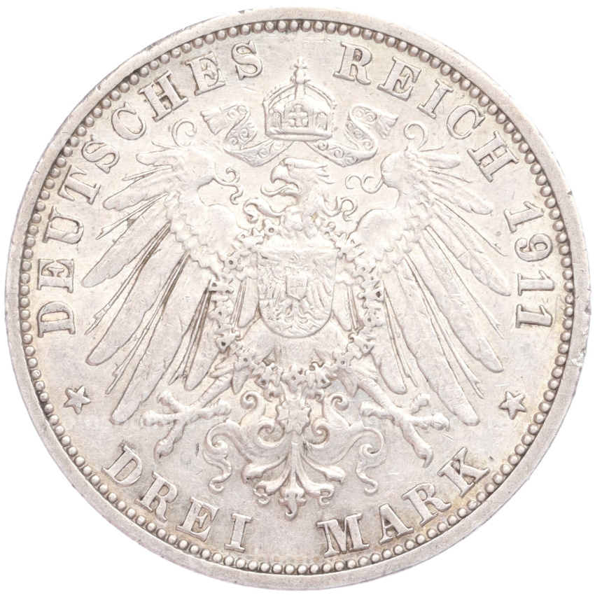Монета 3 марки 1911 года G Германия (Баден) (вид 2)