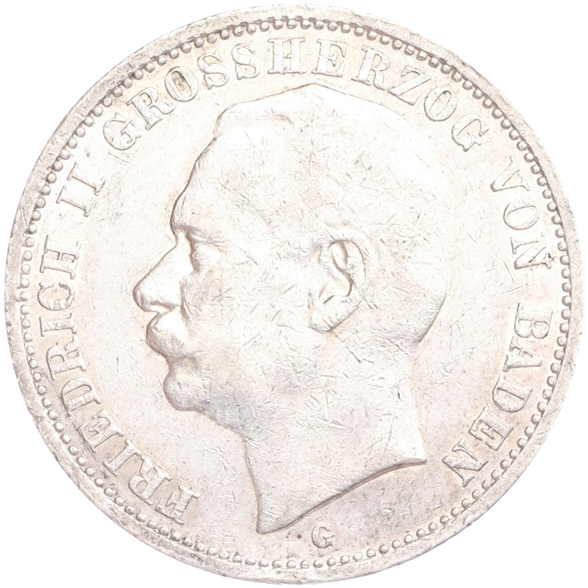 Монета 3 марки 1911 года G Германия (Баден)