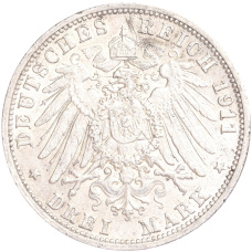 Монета 3 марки 1911 года G Германия (Баден) (реверс)