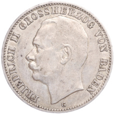 Монета 3 марки 1908 года G Германия (Баден) (аверс)