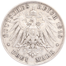 Монета 3 марки 1910 года D Германия (Бавария) (реверс)