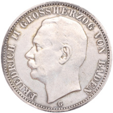 Монета 3 марки 1909 года G Германия (Баден) (аверс)