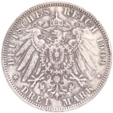 Монета 3 марки 1909 года G Германия (Баден) (реверс)