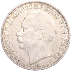 Монета 3 марки 1909 года G Германия (Баден) (аверс)