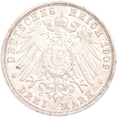 Монета 3 марки 1909 года G Германия (Баден) (реверс)