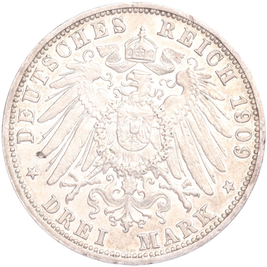 Монета 3 марки 1909 года G Германия (Баден) (вид 2)