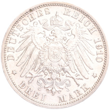 Монета 3 марки 1910 года G Германия (Баден) (реверс)
