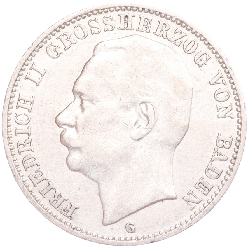 Монета 3 марки 1909 года G Германия (Баден)