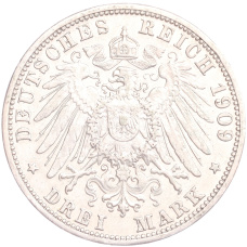 Монета 3 марки 1909 года G Германия (Баден) (реверс)