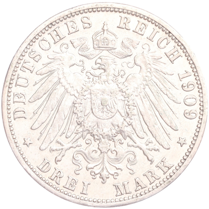 Монета 3 марки 1909 года G Германия (Баден) (вид 2)