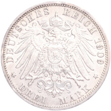 Монета 3 марки 1909 года G Германия (Баден) (реверс)