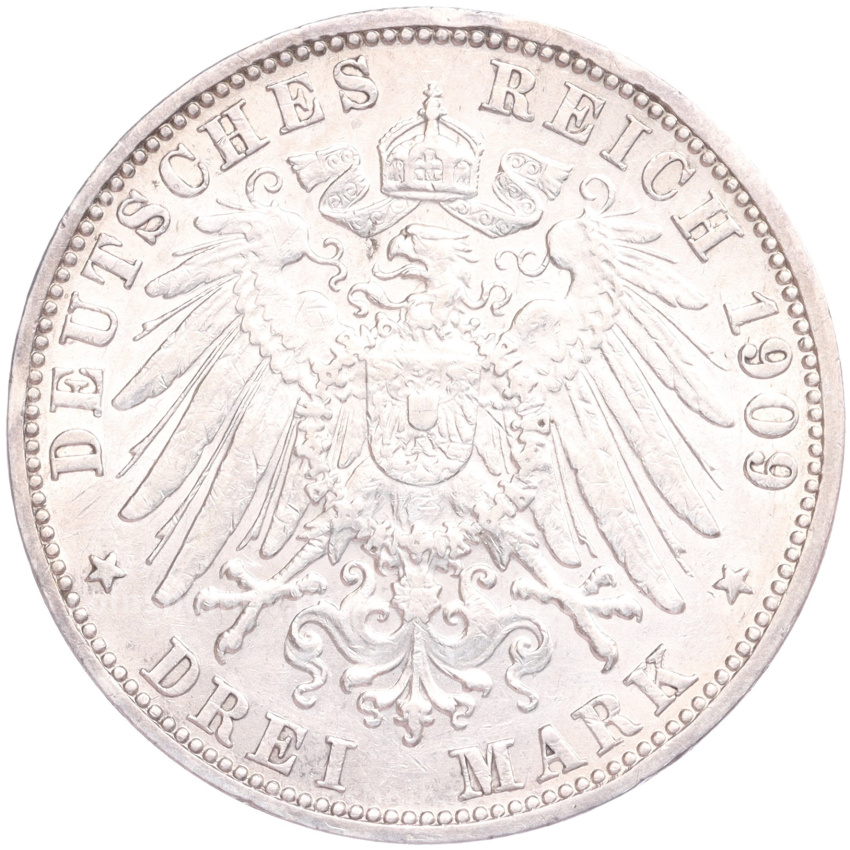 Монета 3 марки 1909 года G Германия (Баден) (вид 2)