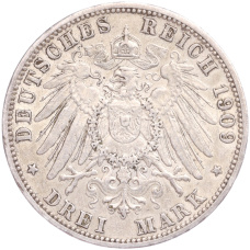 Монета 3 марки 1909 года G Германия (Баден) (реверс)