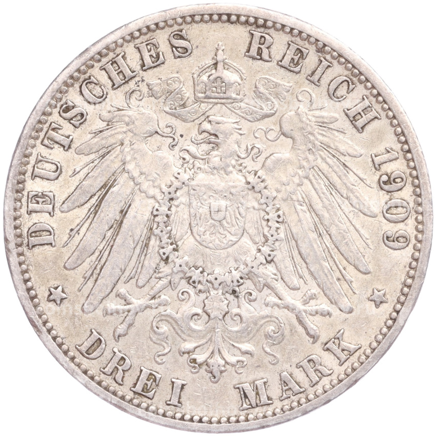 Монета 3 марки 1909 года G Германия (Баден) (вид 2)