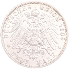 Монета 3 марки 1909 года G Германия (Баден) (реверс)