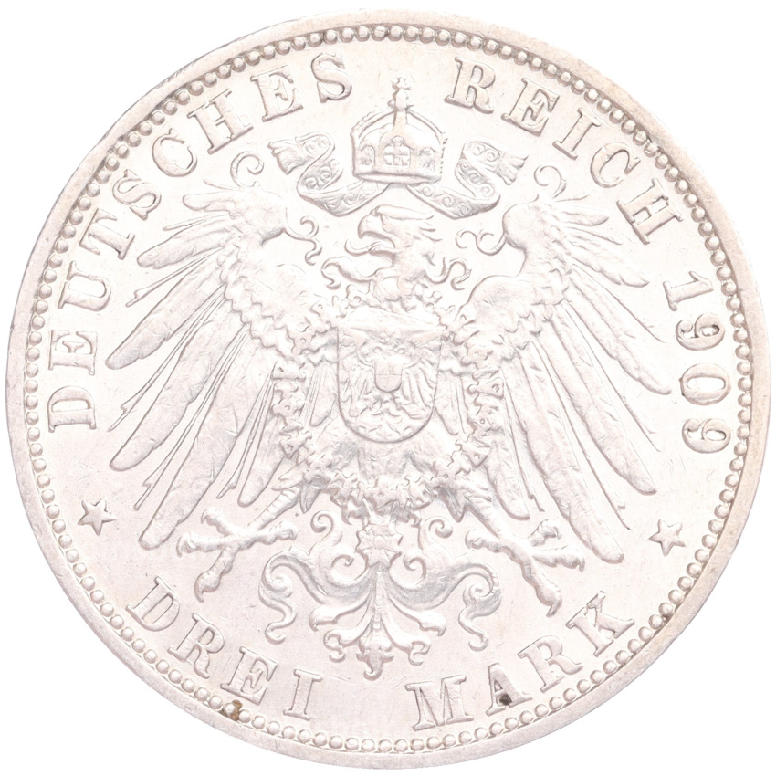 Монета 3 марки 1909 года G Германия (Баден) (вид 2)