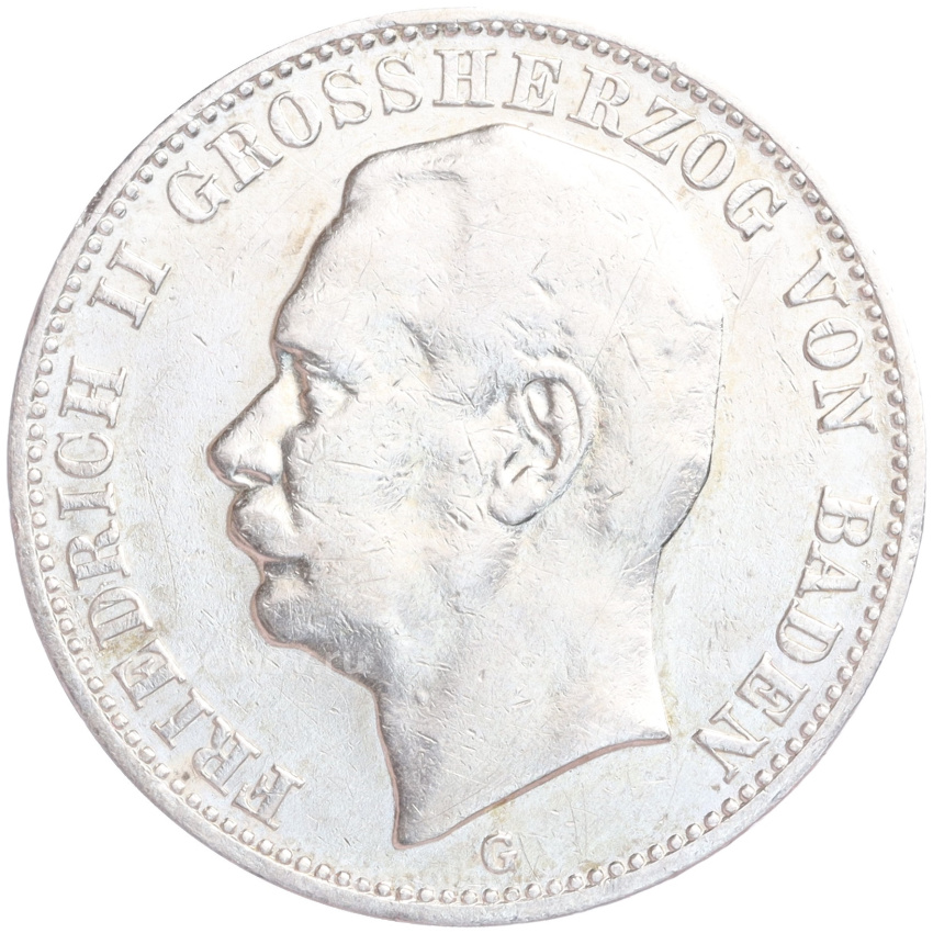 Монета 3 марки 1909 года G Германия (Баден)