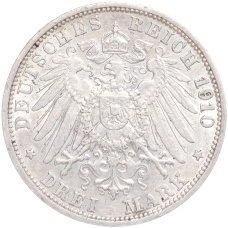 Монета 3 марки 1910 года G Германия (Баден) (реверс)