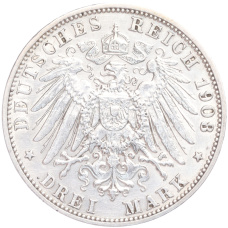 Монета 3 марки 1908 года G Германия (Баден) (реверс)
