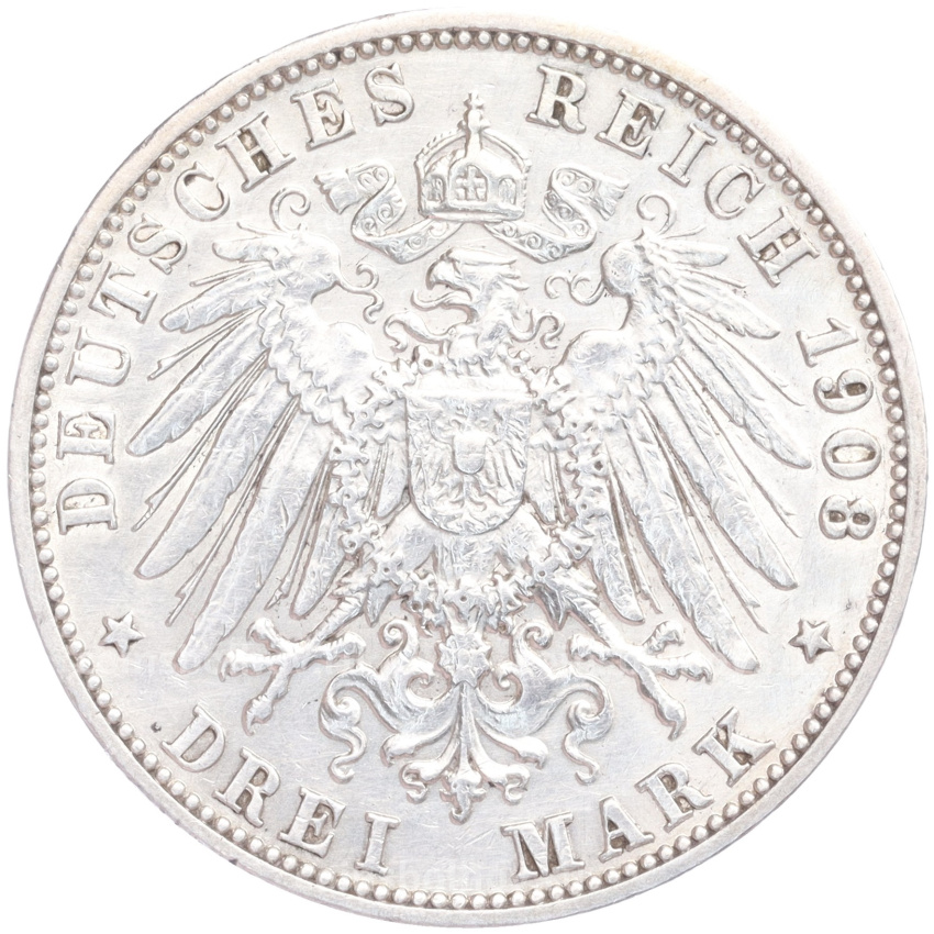 Монета 3 марки 1908 года G Германия (Баден) (вид 2)