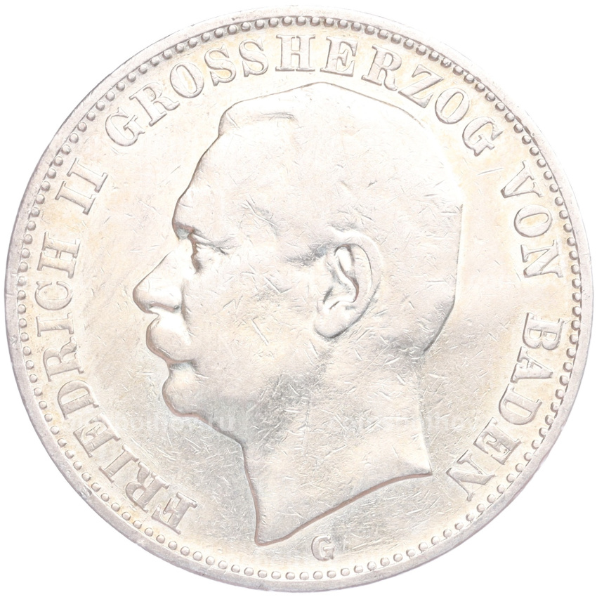 Монета 3 марки 1908 года G Германия (Баден)