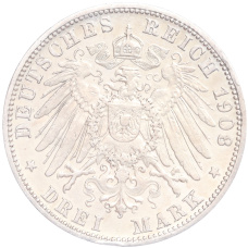 Монета 3 марки 1908 года G Германия (Баден) (реверс)