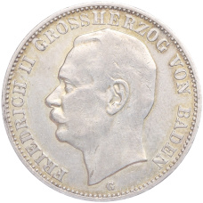 Монета 3 марки 1910 года G Германия (Баден) (аверс)