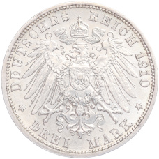 Монета 3 марки 1910 года G Германия (Баден) (реверс)
