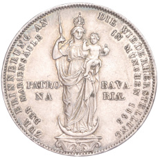 Монета 2 гульдена 1855 года Бавария «Восстановление колонны Мадонны в Мюнхене» (аверс)