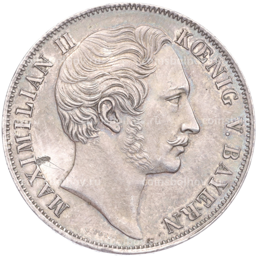 Монета 2 гульдена 1855 года Бавария «Восстановление колонны Мадонны в Мюнхене» (вид 2)