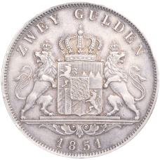 Монета 2 гульдена 1851 года Бавария (реверс)