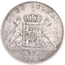 Монета 2 гульдена 1845 года Бавария (реверс)