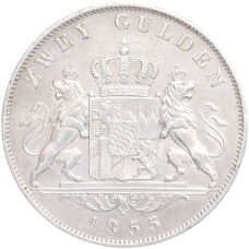 Монета 2 гульдена 1855 года Бавария (реверс)