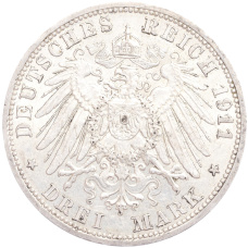 Монета 3 марки 1911 года А Германия (Пруссия) (реверс)