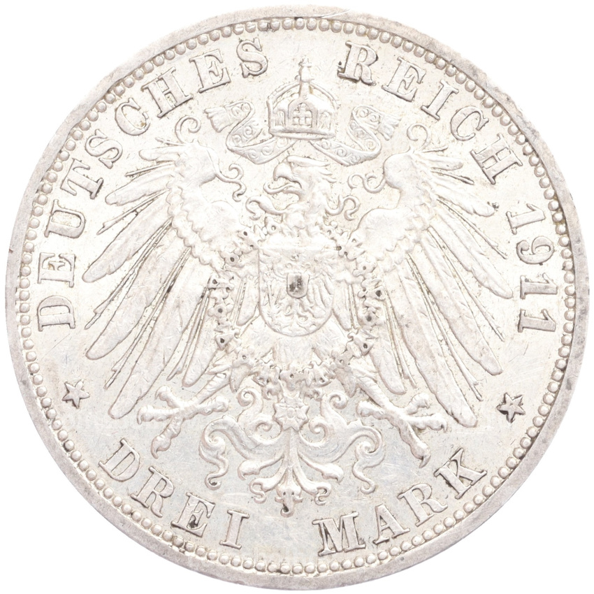 Монета 3 марки 1911 года А Германия (Пруссия) (вид 2)