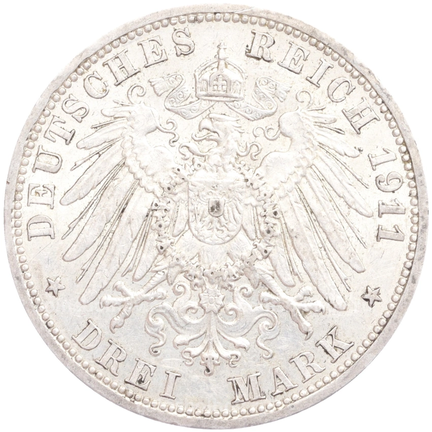 Монета 3 марки 1911 года А Германия (Пруссия) (вид 2)
