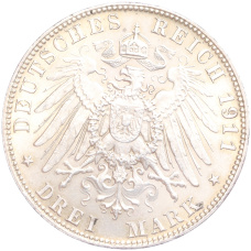 Монета 3 марки 1911 года D Германия (Бавария) «90 лет со дня рождения Луитпольда Баварского» (реверс)