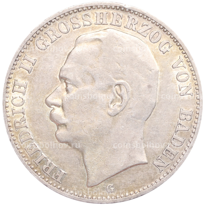 Монета 3 марки 1908 года G Германия (Баден)