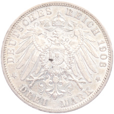 Монета 3 марки 1908 года G Германия (Баден) (реверс)
