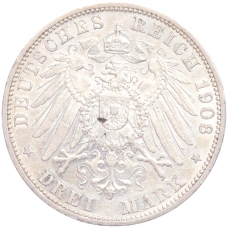 Монета 3 марки 1908 года G Германия (Баден) (реверс)