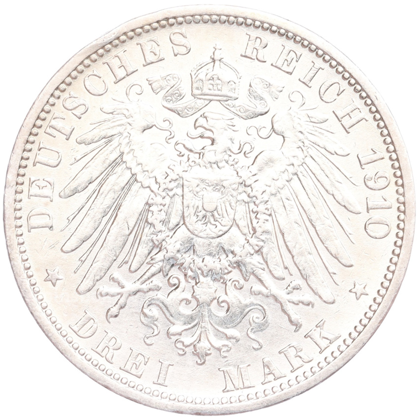 Монета 3 марки 1910 года G Германия (Баден) (вид 2)