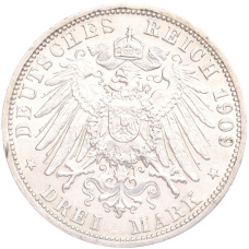 Монета 3 марки 1909 года G Германия (Баден) (реверс)