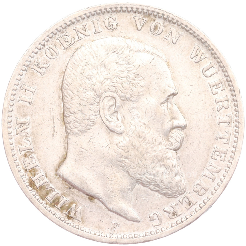 Монета 3 марки 1909 года F Германия (Вюртемберг)