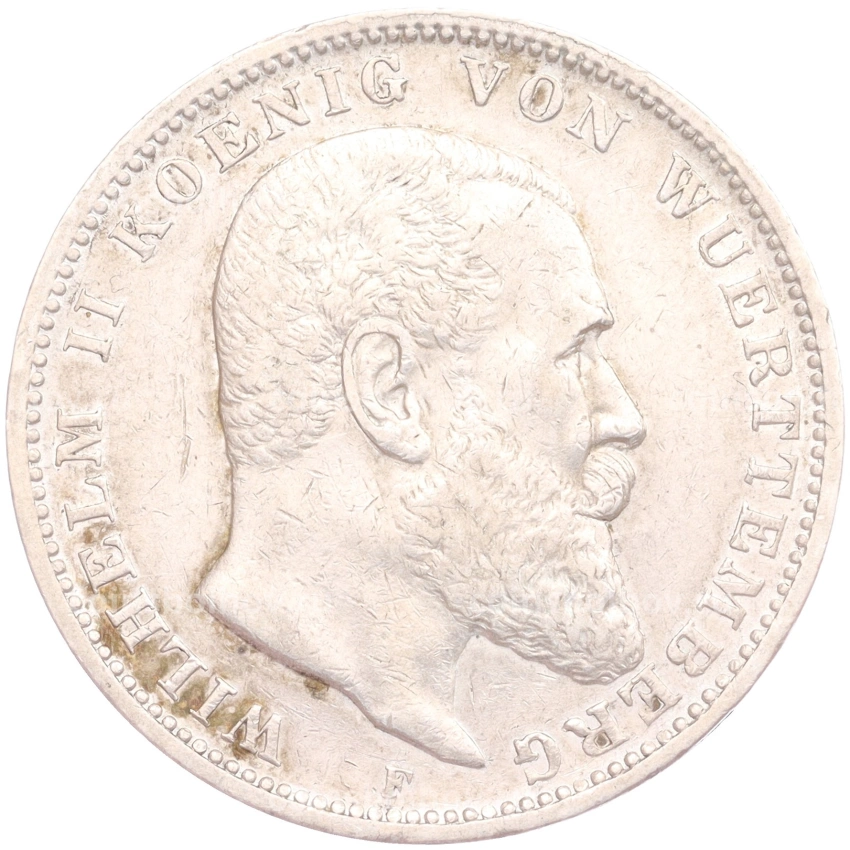 Монета 3 марки 1909 года F Германия (Вюртемберг)