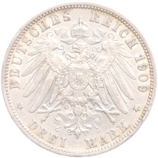Монета 3 марки 1909 года F Германия (Вюртемберг) (реверс)